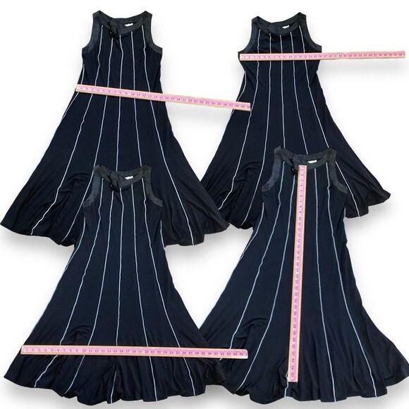 Sandra Darren Black with White Pinstripes Below the Knee Flowing Stretchy Dress - Picture 4 of 9